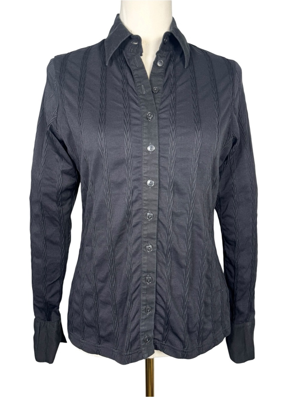 Anne Fontaine Paris Elane Shirt Size 42 Black Texture Stretch Button Front